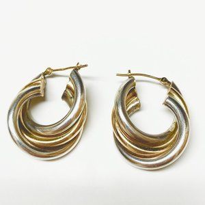 14KT Gold .925 Sterling Triple Huggie Hoop Earring